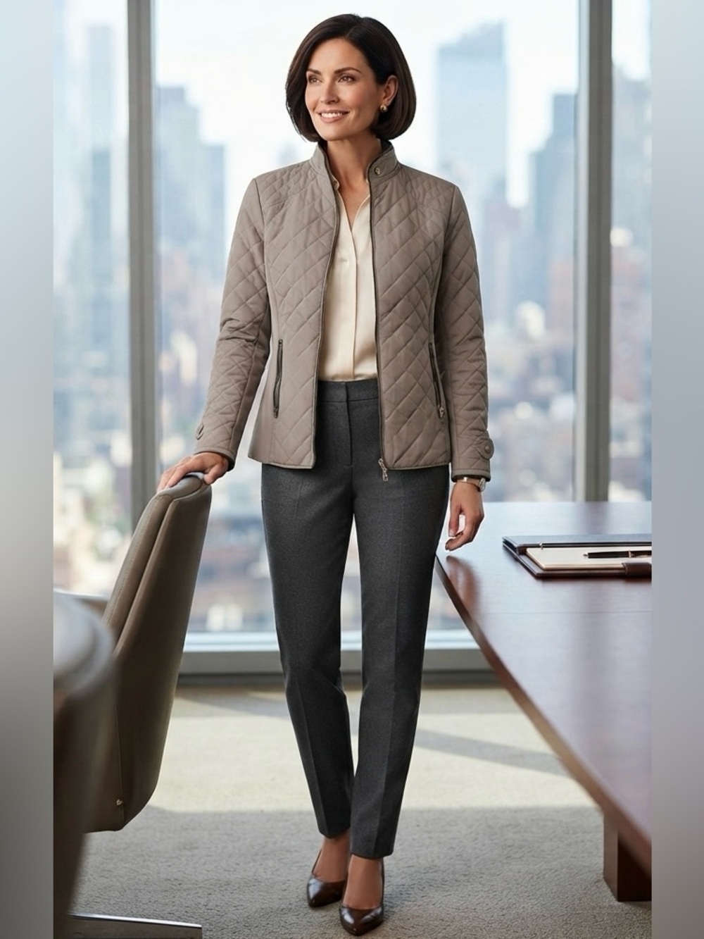 Cavalini Quilted Taupe Bomber Jacket - Very Elegant